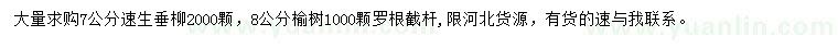 求購(gòu)7公分速生垂柳、8公分榆樹(shù)