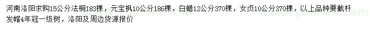 求購法桐、元寶楓、白蠟等