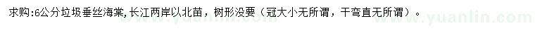 求購6公分垃圾垂絲海棠