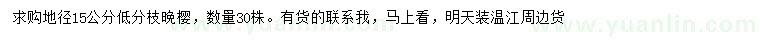 求購地徑15公分低分枝晚櫻