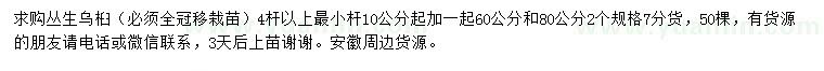 求購4桿以上叢生烏桕