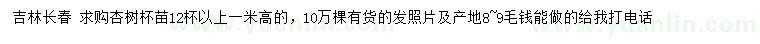 求購高1米杏樹