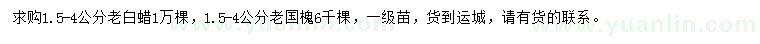 求購1.5-4公分老白蠟、老國槐
