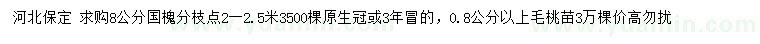 求購8公分國槐、0.8公分以上毛桃苗