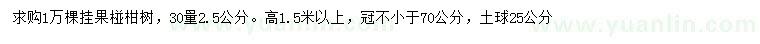 求購30量2.5公分掛果椪柑樹