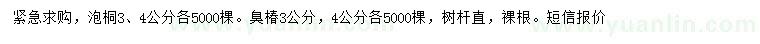 求購3、4公分泡桐、臭椿
