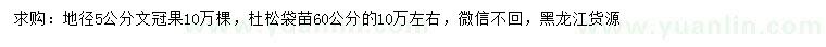 求購地徑5公分文冠果、60公分杜松