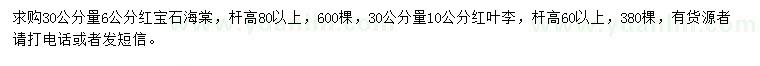 求購30公分量6公分紅寶石海棠、30公分量10公分紅葉李
