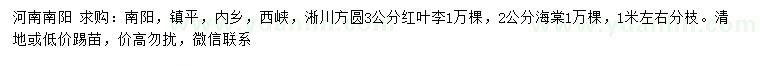 求購3公分紅葉李、2公分海棠
