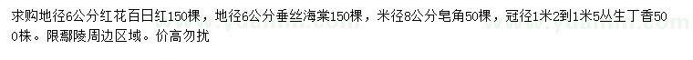 求購紅花百日紅、垂絲海棠、皂角