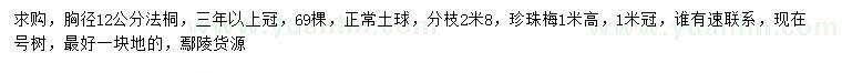 求購胸徑12公分法桐、高1米珍珠梅