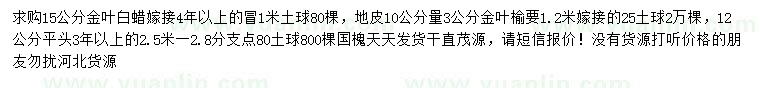 求購(gòu)金葉白蠟、金葉榆、國(guó)槐