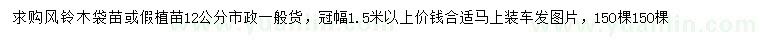 求購12公分風鈴木袋苗或假植苗