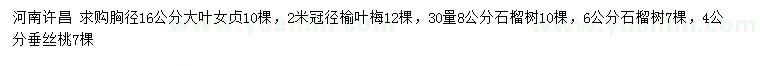 求購大葉女貞、榆葉梅、石榴樹等