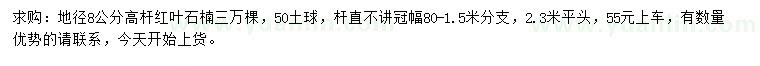 求購(gòu)地徑8公分高桿紅葉石楠