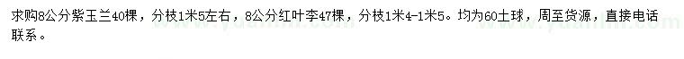 求購(gòu)8公分紫玉蘭、紅葉李