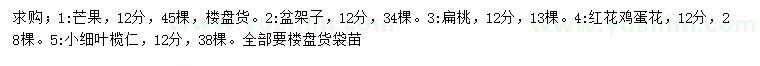 求購芒果、盆架子、扁桃等