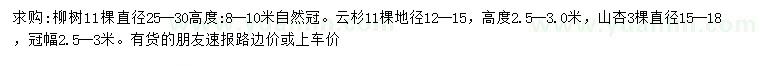 求購(gòu)柳樹(shù)、云杉、山杏