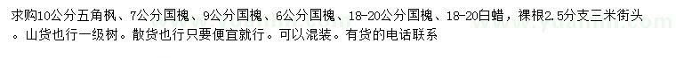求購五角楓、國槐、白蠟