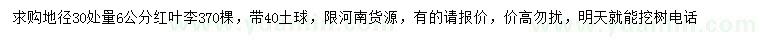 求購地徑30處量6公分紅葉李