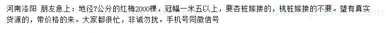 求購地徑7公分紅梅