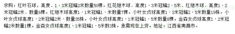 求購(gòu)紅葉石楠球、紅花繼木球、小葉女貞球等
