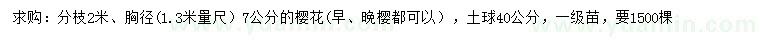求購(gòu)1.3米量尺胸徑7公分櫻花