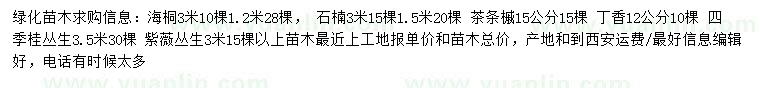 求購海桐、石楠、茶條槭等