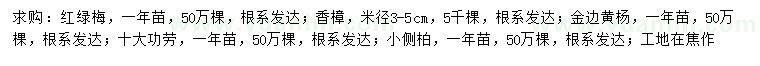 求購(gòu)紅綠梅、香樟、金邊黃楊等