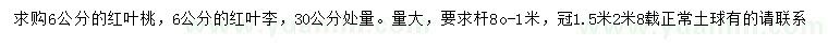 求購30公分處量6公分紅葉桃、紅葉李
