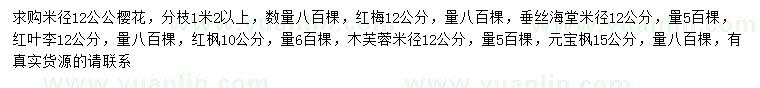 求購櫻花、紅梅、垂絲海堂等
