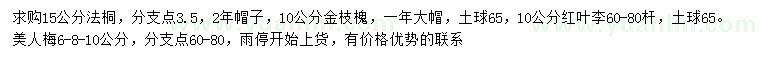 求購法桐、金枝槐、紅葉李等