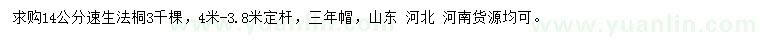 求購14公分速生法桐