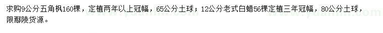 求購9公分五角楓、12公分老式白蠟