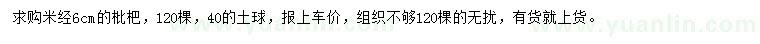 求購米徑6公分枇杷