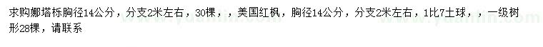 求購(gòu)胸徑14公分娜塔櫟、美國(guó)紅楓