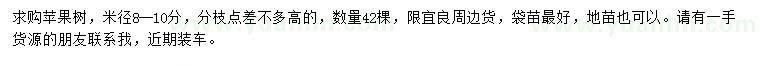 求購(gòu)米徑8-10公分蘋果樹