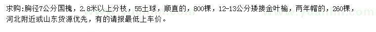 求購胸徑7公分國槐、12-13公分矮接金葉榆