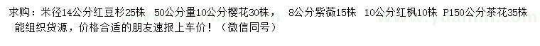 求購紅豆杉、櫻花、紫薇等