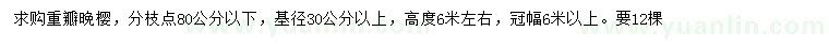 求購(gòu)基徑30公分以上重瓣晚櫻