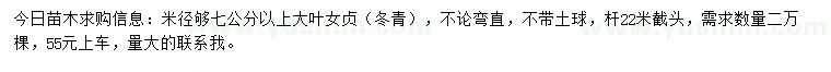 求購(gòu)7公分以上大葉女貞（冬青）