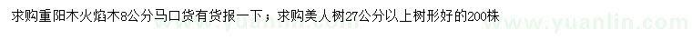 求購重陽木、火焰木、美人樹