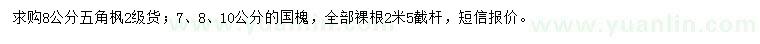 求購8公分五角楓、7、 8、10公分國槐