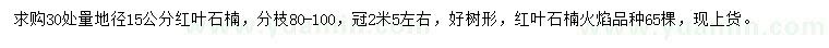 求購30處量地徑15公分紅葉石楠