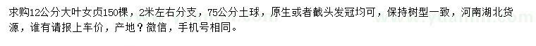 求購12公分大葉女貞