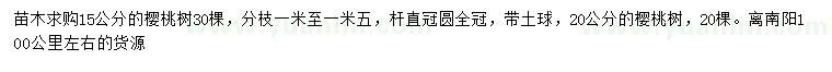 求購15、20公分櫻桃樹