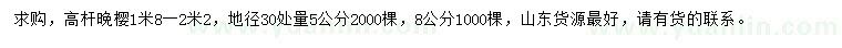 求購地徑30處量5、8公分高桿晚櫻