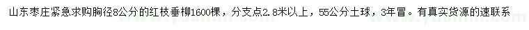求購胸徑8公分紅枝垂柳
