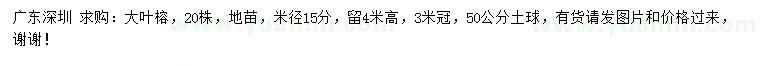 求購米徑15公分大葉榕
