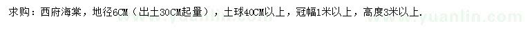 求購出土30公分量地徑6公分西府海棠
